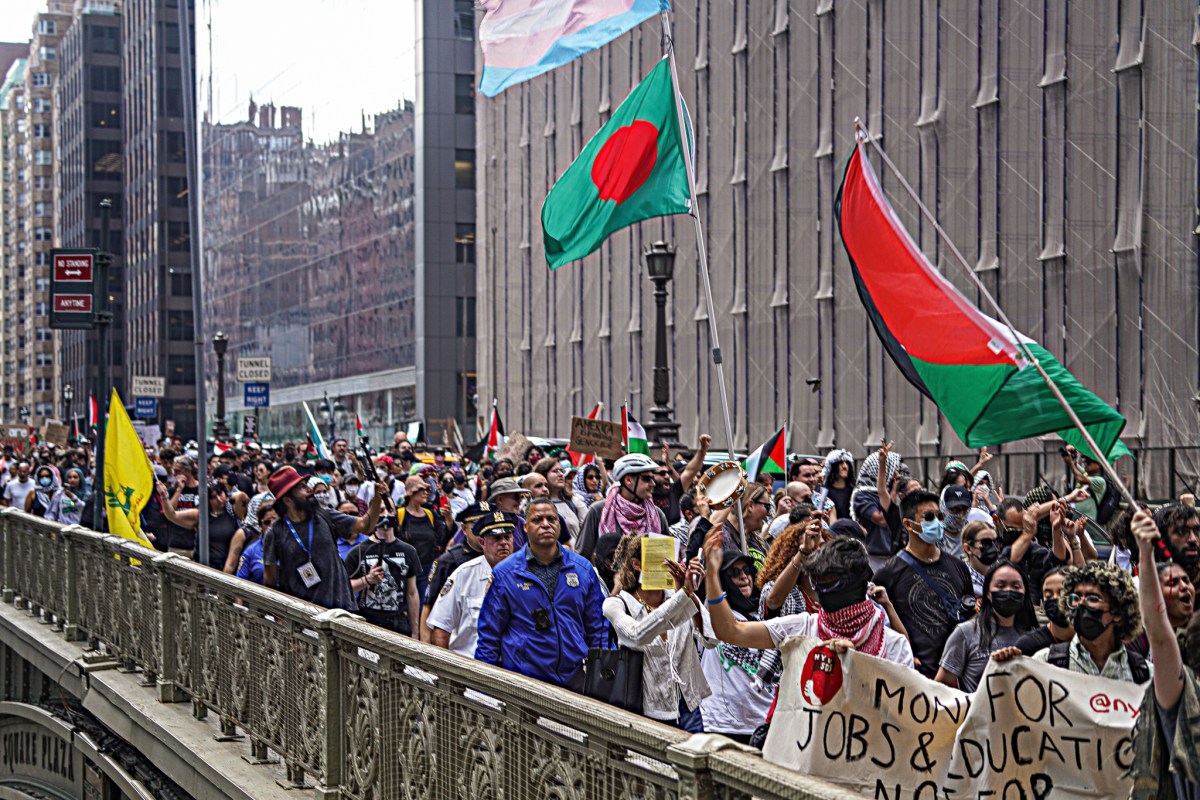 Thousands of Palestine protesters marched through the streets of Manhattan