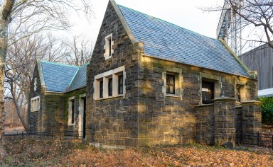 Old stone toilet block in Central Park, Manhattan, New York.