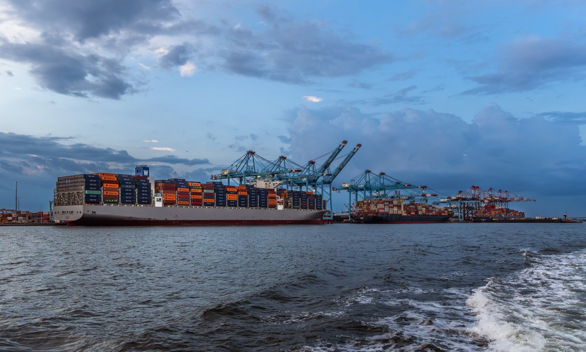 Sunset View of Container Ships in Cargo Port