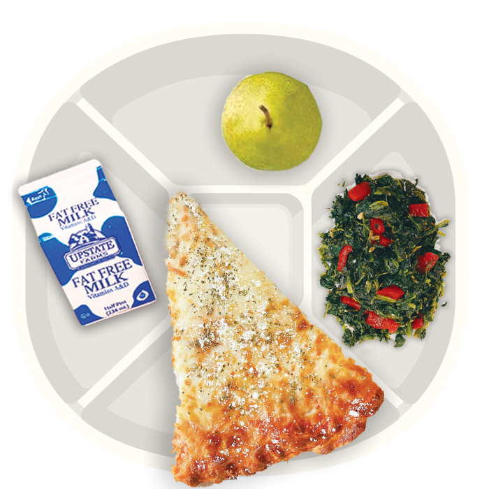 slice of pizza on a plate, a part of NYC school lunches menu