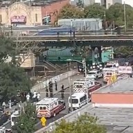 Numerous police vehicles and ambulances lined up near the Sutter Avenue station on the L line in Brooklyn following a shooting on Sept. 15, 2024.