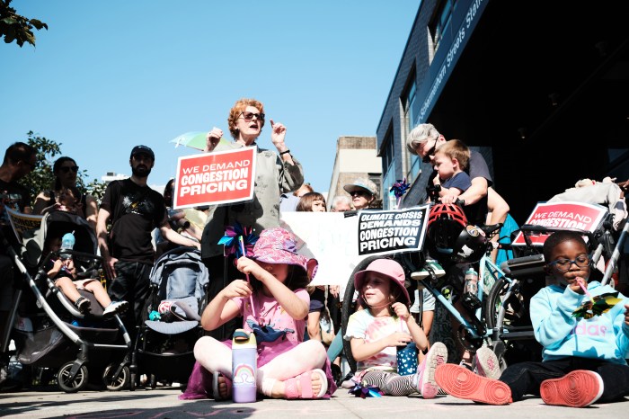 Young folks and Brooklyn elected official speak at stroller march for congestion pricing