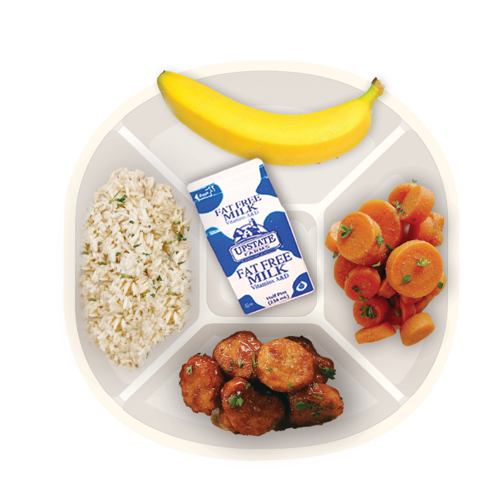 chicken bites on a plate as part of a school lunch