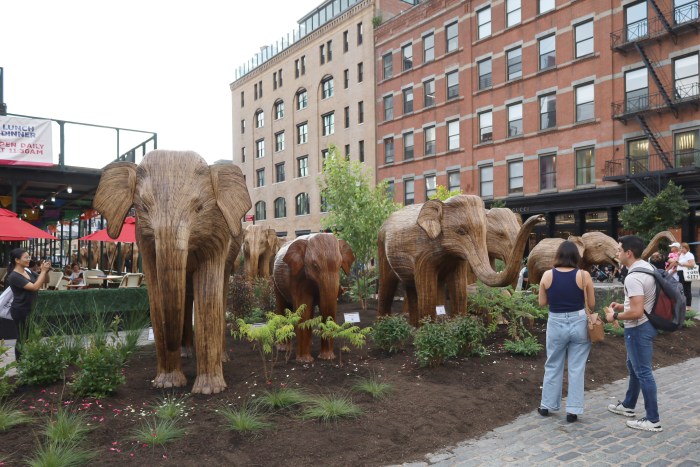 People marveled at the realistic look and size of the elephant sculptures