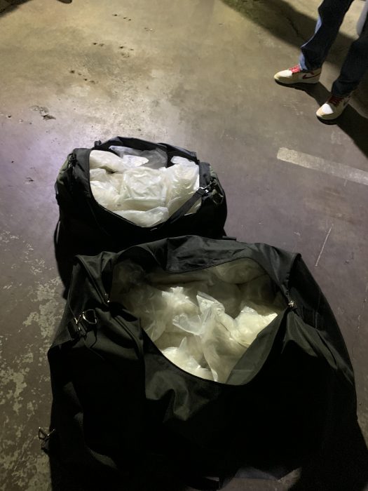 two black duffel bags of meth that was seized in Lower Manhattan