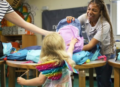 On Wednesday, Sept. 4, P.S. 171 Patrick Henry in East Harlem hosted a backpack giveaway courtesy of NYC Cares' Stand With Students campaign.