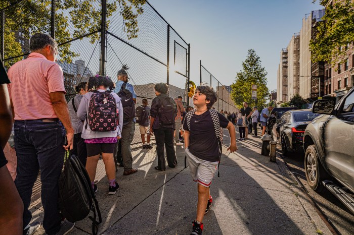 NYC students line up outside to head back to school on first day of school