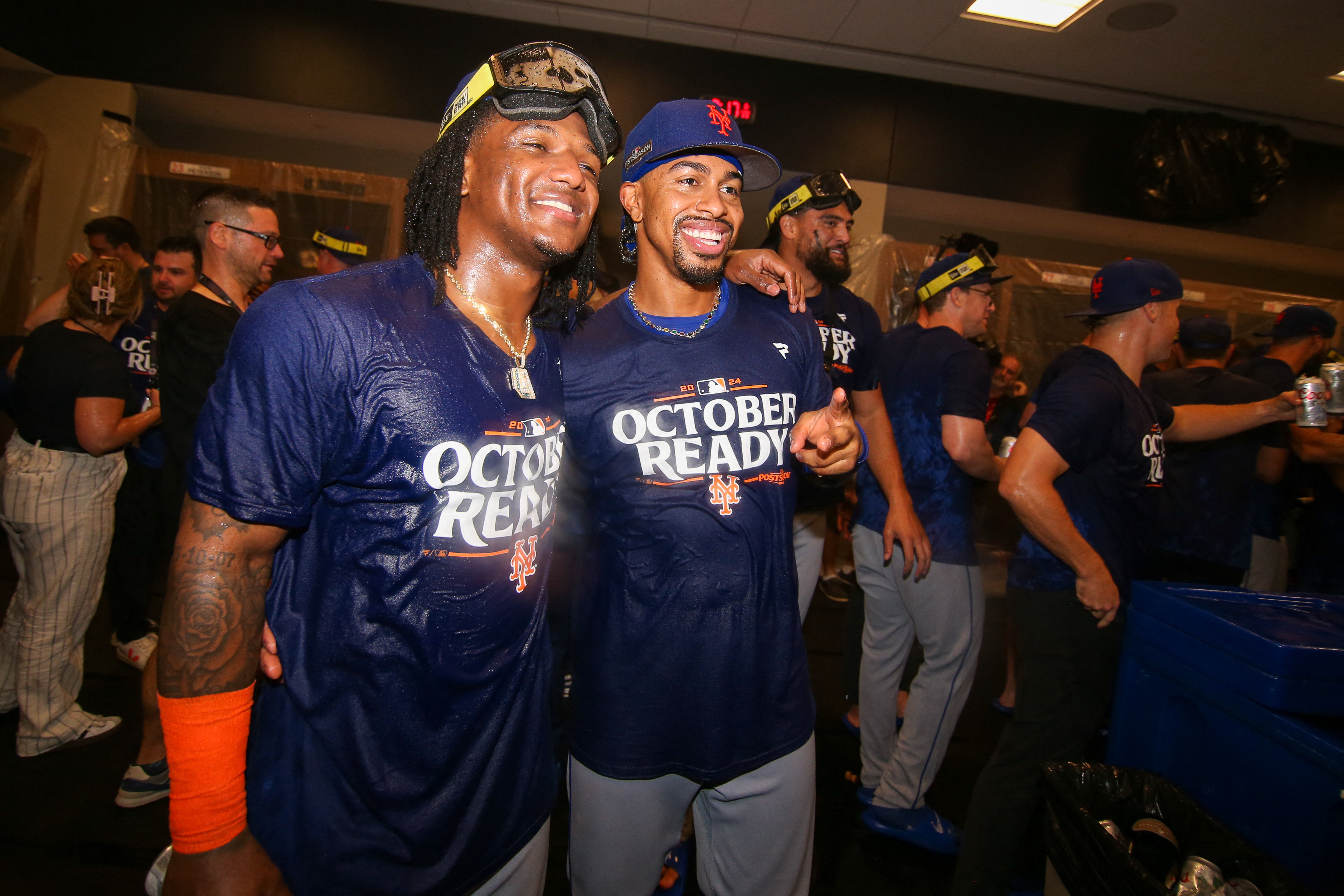 Luisangel Acuna Francisco Lindor Mets locker room celebration