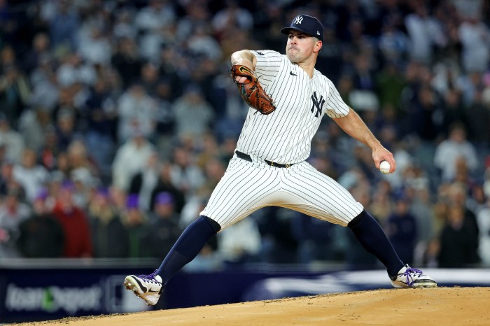 Carlos Rodon pitching Game 1 ALCS Yankees Guardians