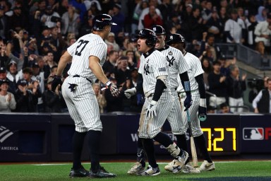 Anthony Volpe celebrates grand slam World Series Game 4 Yankees