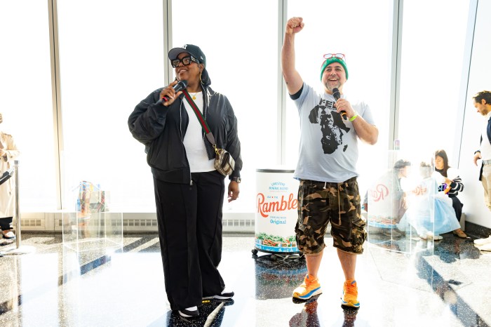 (L-R) Kardea Brown and Duff Goldman attend Food Network New York City Wine & Food Festival presented by Invesco QQQ - Halloween Sweets & Treats hosted by Kardea Brown and Duff Goldman at ASPIRE at One World Observatory on October 19, 2024 in New York City.