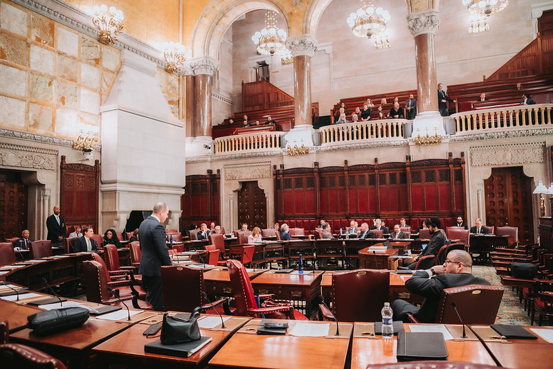 The state Senate chamber in the New York State Capitol.