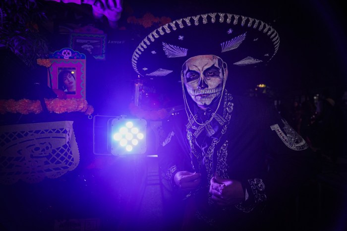 a man in costume at the Village halloween parade