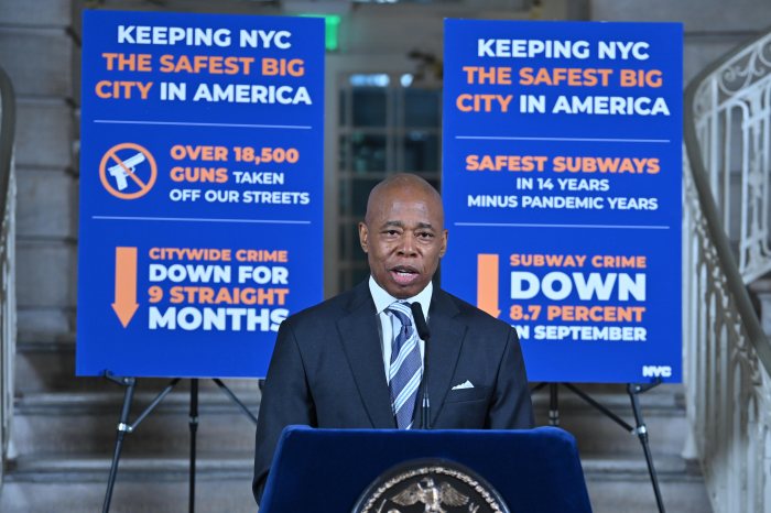 Mayor Adams addresses reporters at City Hall