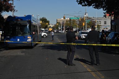 Scene in Brooklyn where scooter rider was struck by MTA bus