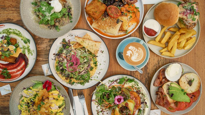 Overhead view of breakfast.