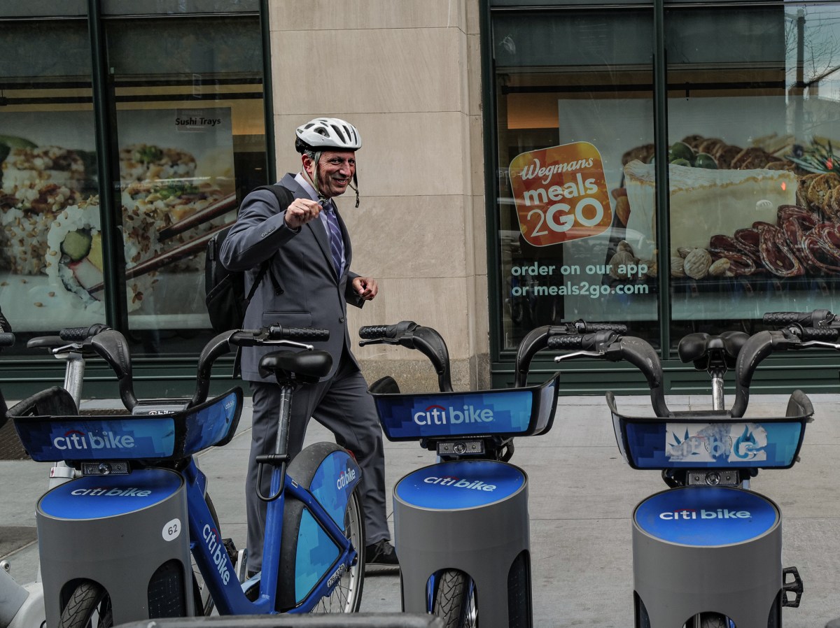 Brad Lander wearing bicycle helmet