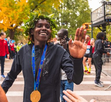 Sharon Lokedi at the 2022 TCS NYC Marathon.