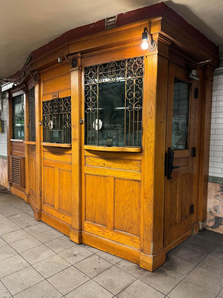 A wooden token booth