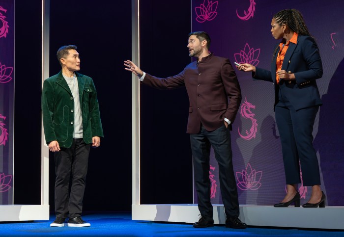 Daniel Dae Kim, Ryan Eggold and Marinda Anderson in "Yellow Face" on Broadway.