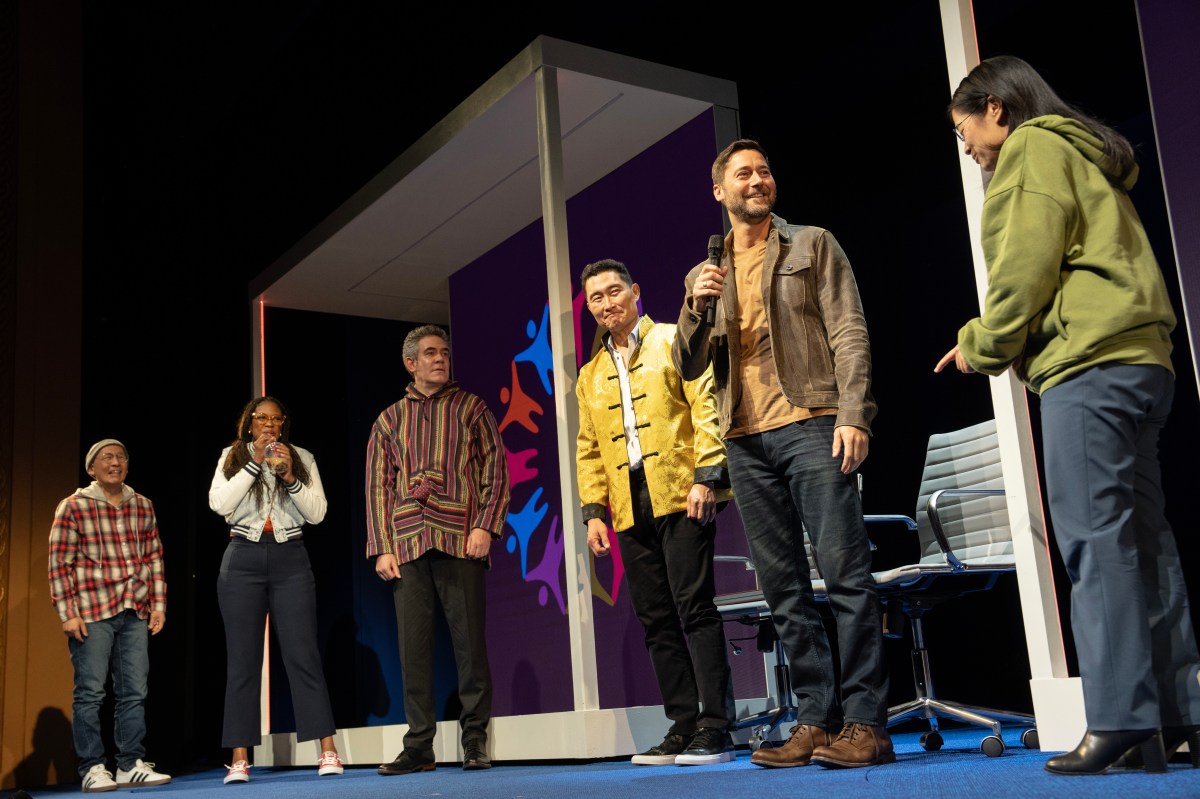 Francis Jue, Marinda Anderson, Kevin Del Aguila, Daniel Dae Kim, Ryan Eggold and Shannon Tyo in "Yellow Face" on Broadway.