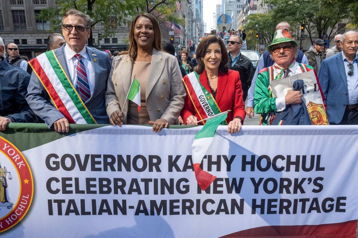 State Attorney General Tish James and Gov. Kathy Hochul march in the 2024 Columbus Day Parade.