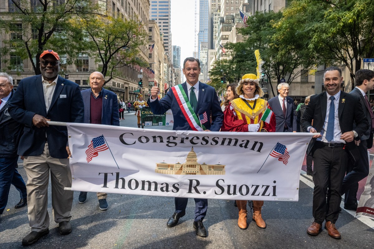 Congressman Tom Suozzi marches in the 2024 Columbus Day Parade.