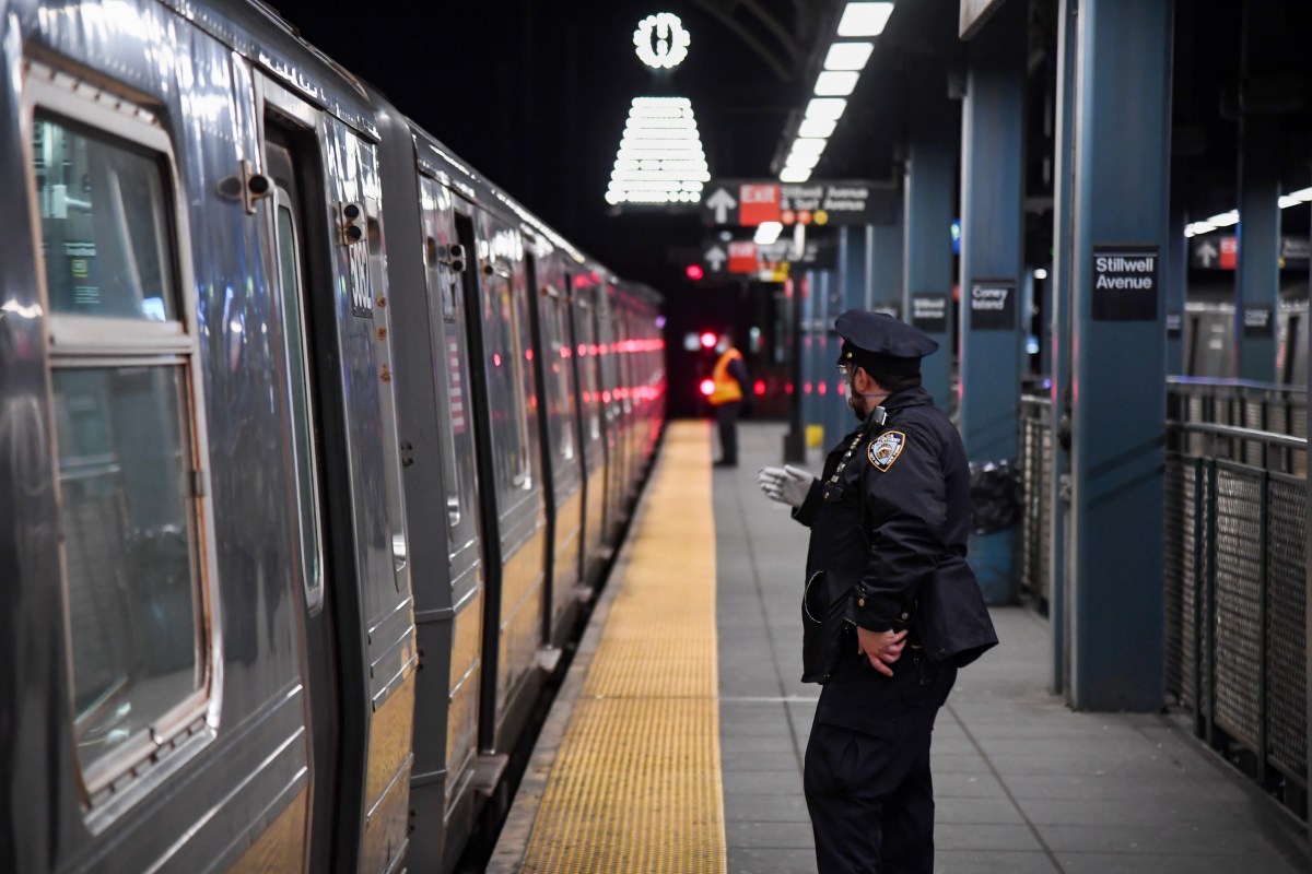 Police officer at Brooklyn subway station where deadly stabbing occurred