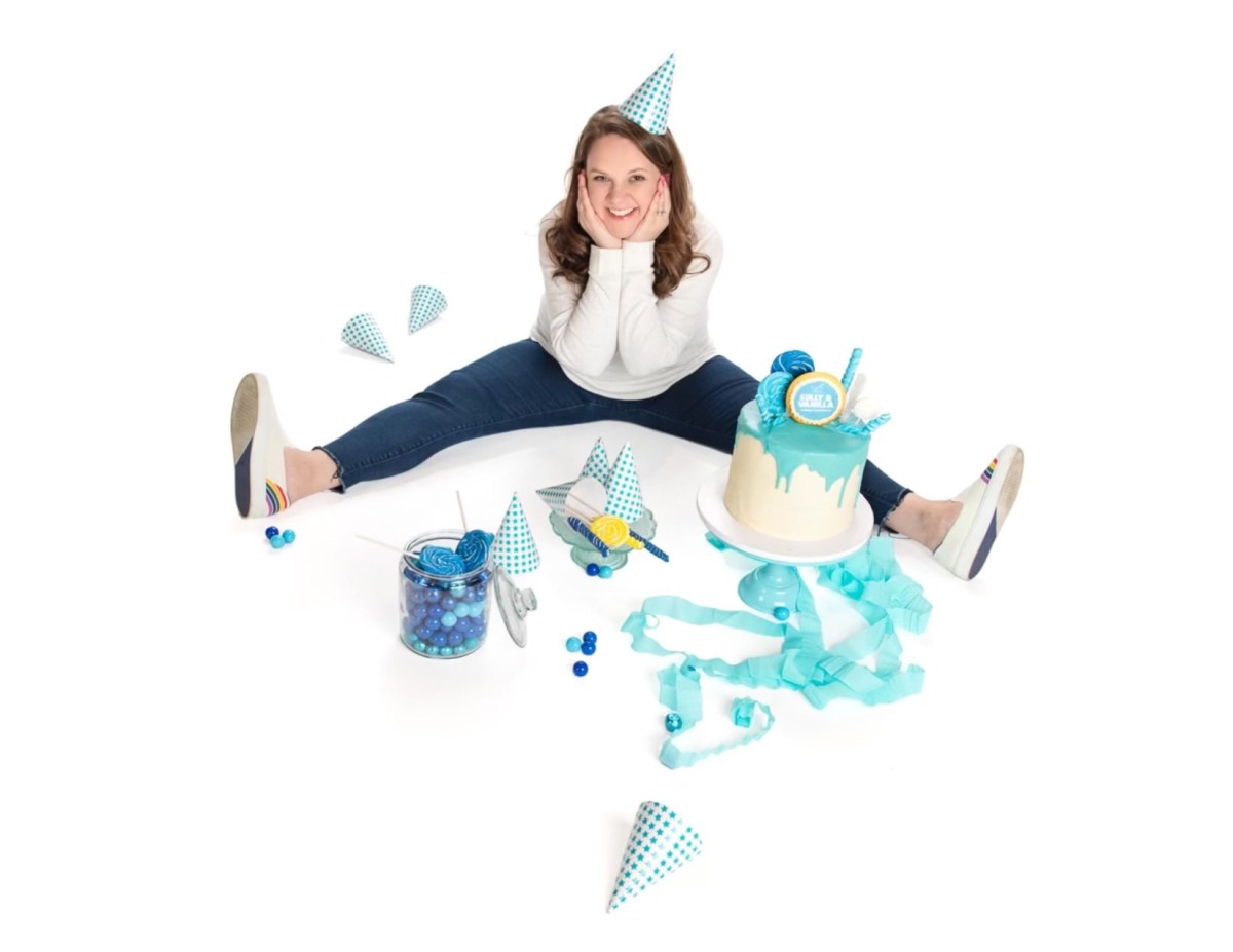 woman with a birthday cake