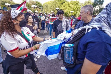 group of protestors at pro-Palestine protest in Union Square