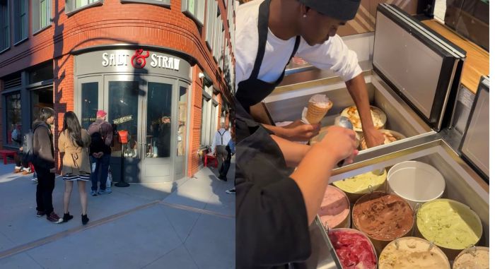 Salt and straw (left), an employee scooping ice cream