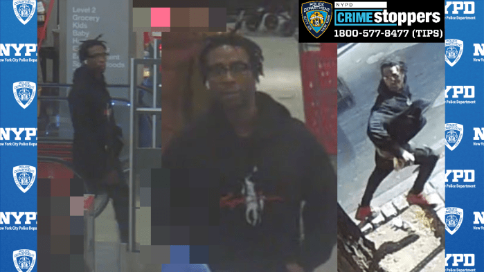 suspect wearing dark hooded sweatshirt who allegedly knocked down a woman on the Upper East Side