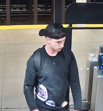 suspect wearing a black hat and black shirt who allegedly burglarized a shop in Grand Central Terminal