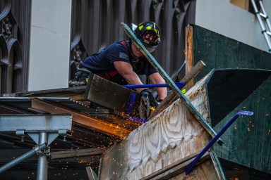 Firefighter helps at Chelsea sidewalk shed collapse