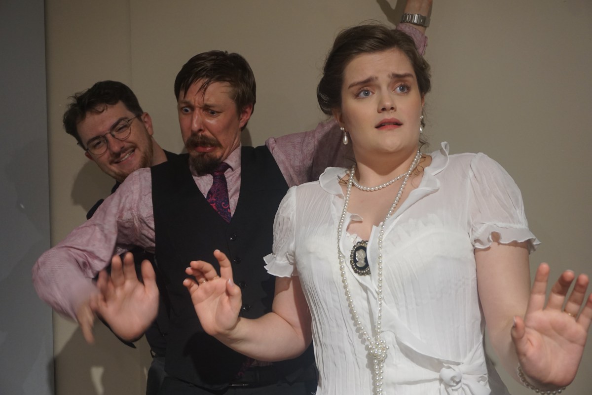 The Unconscious (Michael Shapiro), Sigmund Freud (Stephen Carter Carlsen) and Princess Marie Bonaparte (Jessi Bushman) as seen in "Crazy About You."