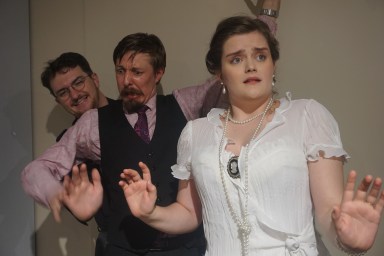 The Unconscious (Sam Keran), Sigmund Freud (Stephen Carter Carlsen) and Princess Marie Bonaparte (Jessi Bushman) as seen in "Crazy About You."