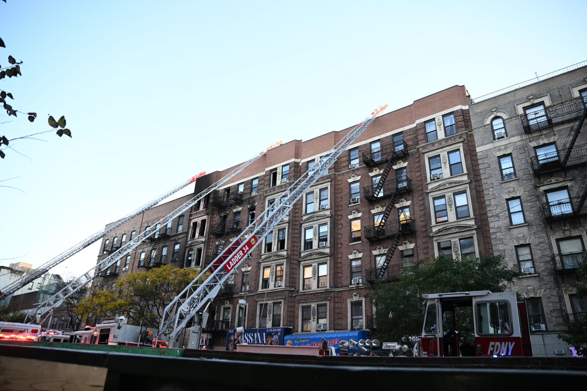 Firefighters battle a six-alarm fire in Hamilton Heights, Manhattan on Nov. 1, 2024.