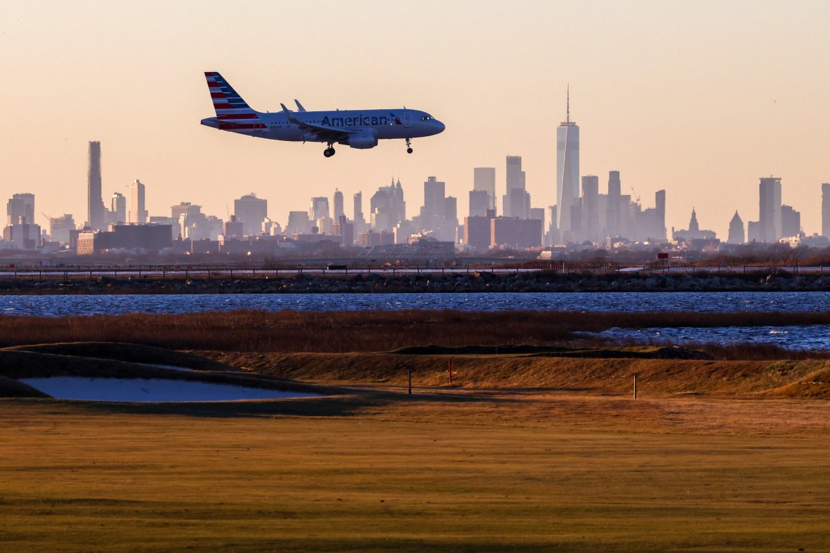 Plane landing at JFK Airport