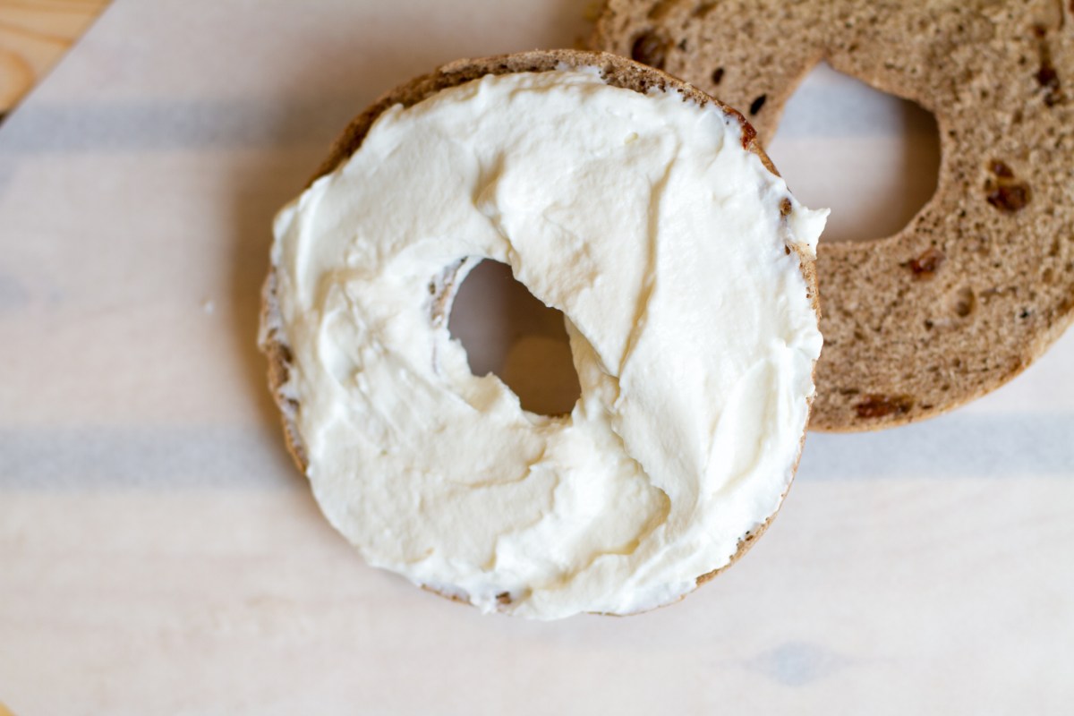 a bagel with cream cheese