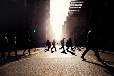 Business people walking at work in a city