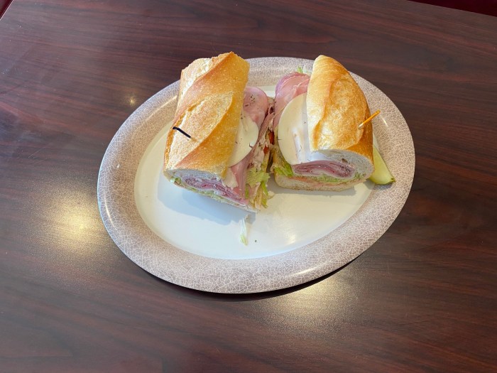 hero sandwich on a plate at Towne Deli & Pizzeria on Staten Island. 