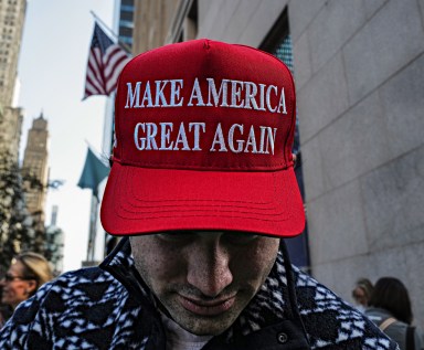 Trump voter wearing MAGA hat in Manhattan