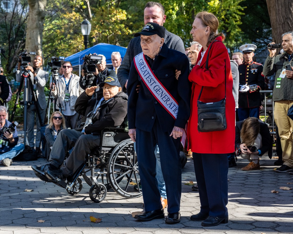 WWII veterans attend the wreath ceremony ahead of the 105th Veterans Day Parade on Nov. 11. 