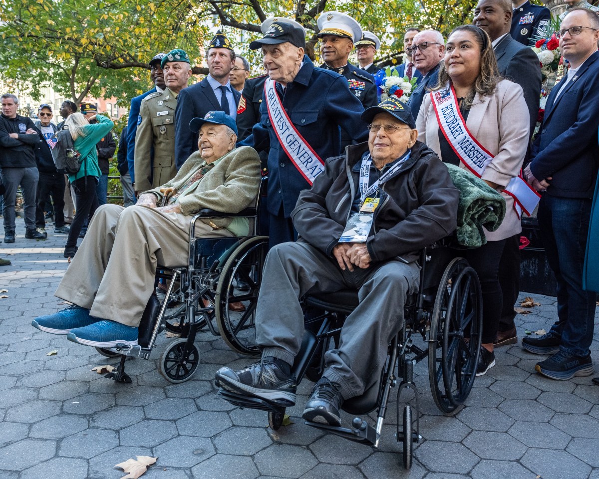 WWII veterans attend the wreath ceremony ahead of the 105th Veterans Day Parade on Nov. 11.