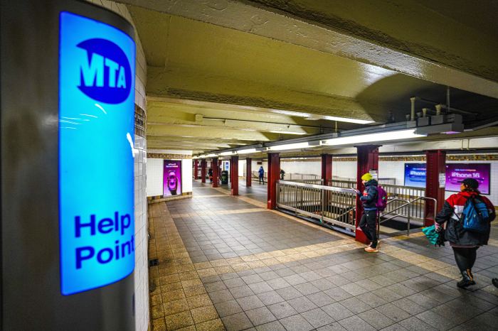 A Help Point kiosk inside a NYC subway station