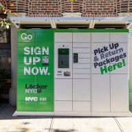 a locker on a sidewalk part of NYC public locker program for deliveries