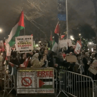 protestors at pro-Palestine demonstration in Brooklyn and counter demonstration