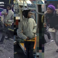 photos of a man and woman exiting a bus after they allegedly shot two people in a Brooklyn subway station