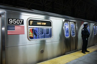 F train at Brooklyn station where woman was burned to death