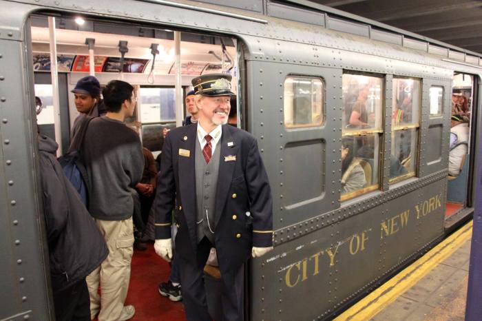 vintage train with people on board